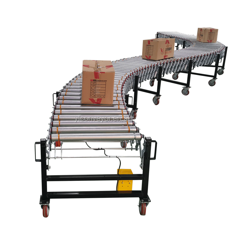 electric power retractable flexible expandable truck/container loading telescopic roller conveyor