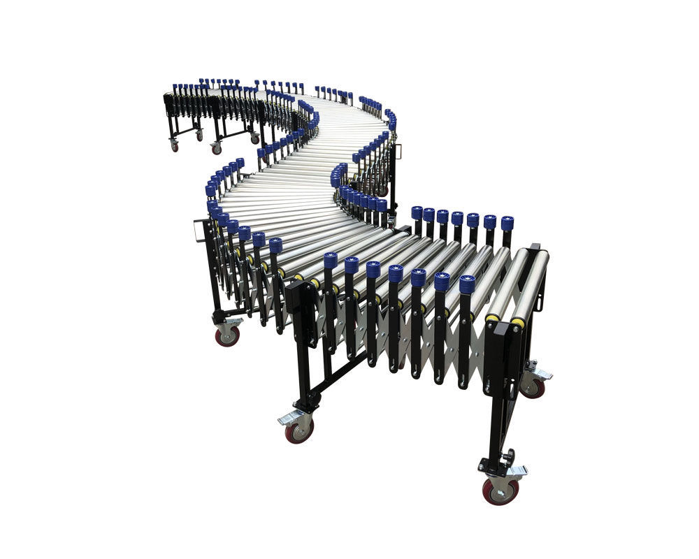 Telescopic  big loading powered rubber coated Roller Conveyor with side guides