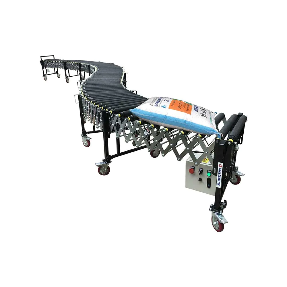 Flexible retractable powered rubber coated roller conveyors