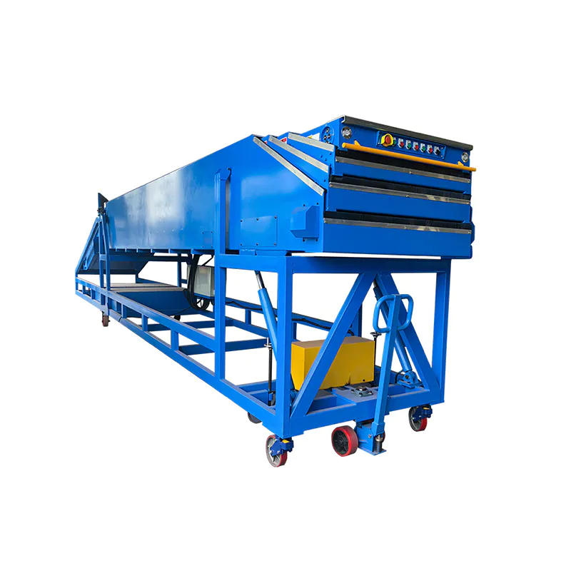 Inclined telescopic belt conveyor for load truck