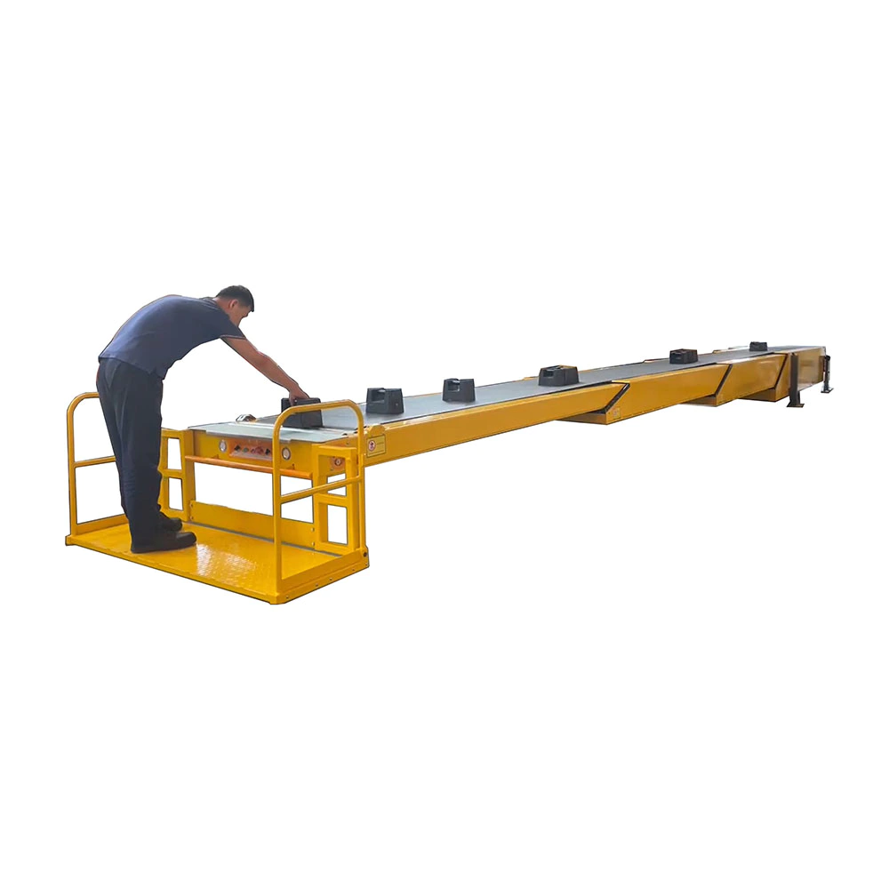 Telescopic conveyor with operator platform for unloading container