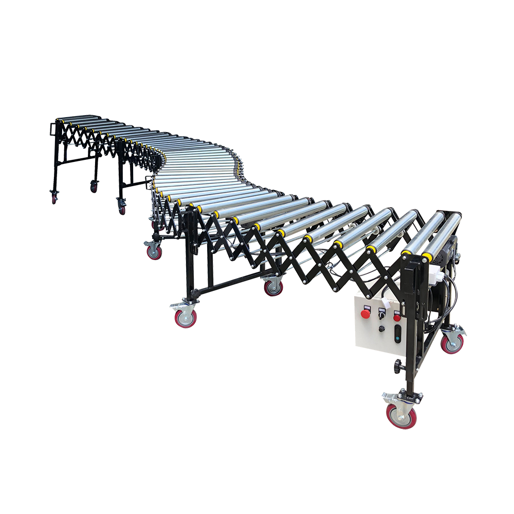 Flexible telescopic belt roller conveyor for automatically loading unloading trucks