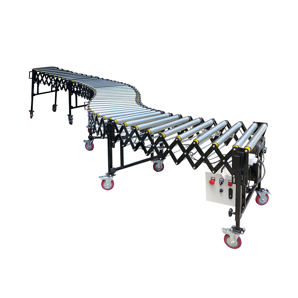 Electric power retractable flexible expandable truck/container loading telescopic roller conveyor