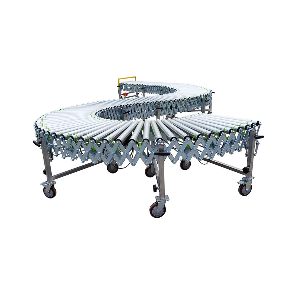 Flexible inclined roller conveyor retractable motorized flexible conveyor