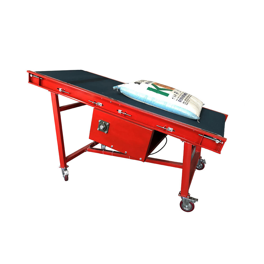 Inclined portable conveyor belt for conveying cartons,boxes,bags into trucks containers