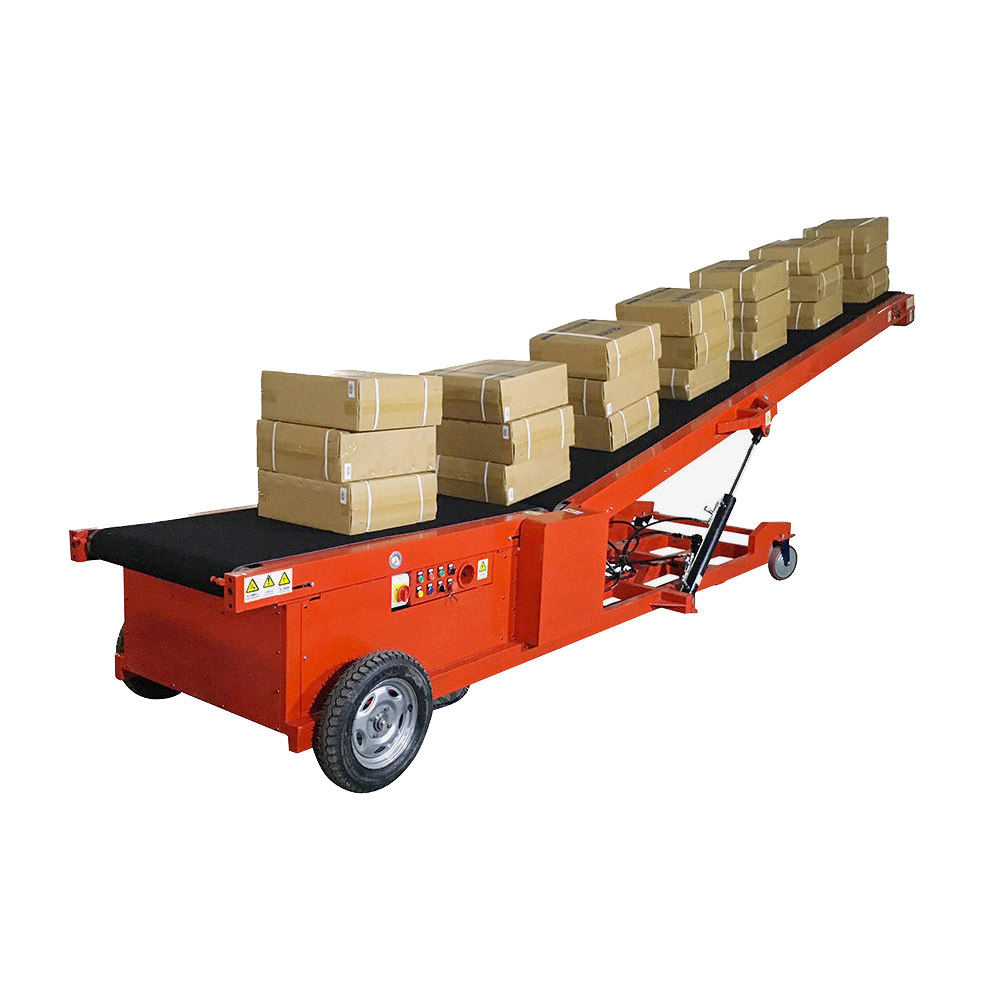 Mobile inclined belt conveyor for loading unloading furniture boxes