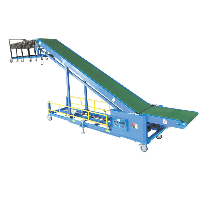 Inclined truck loading and unloading conveyor for vehicle unloading