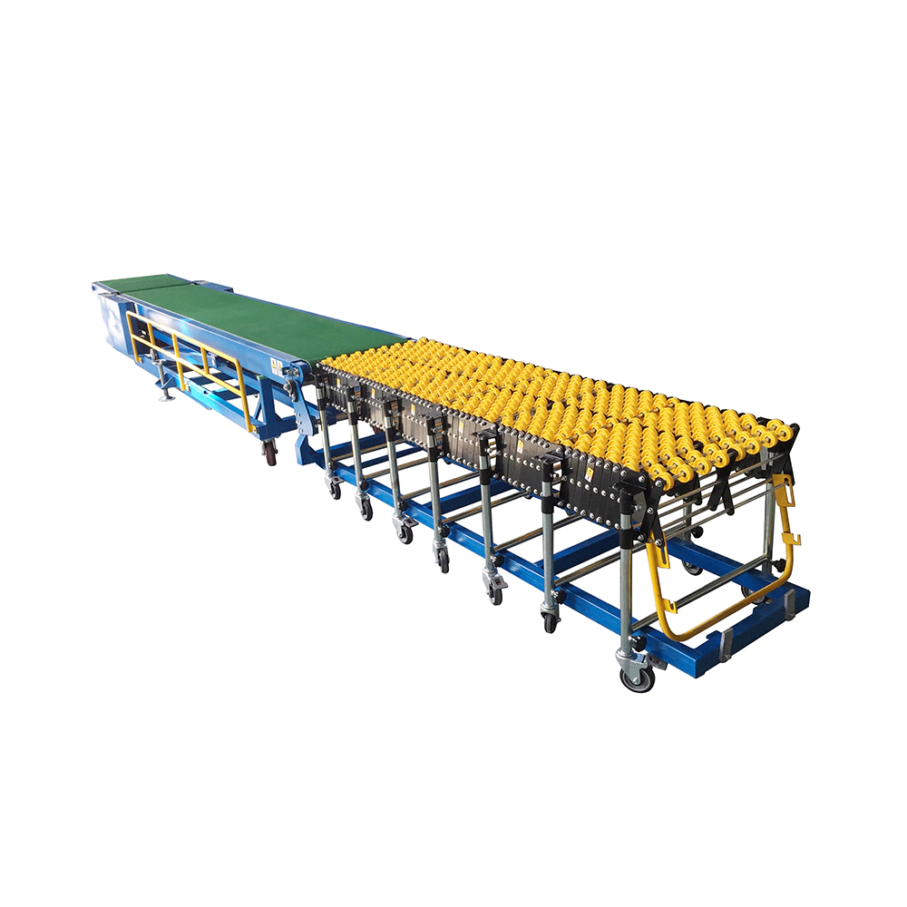Flexible expandable skate wheel conveyor used for loading truck unloading