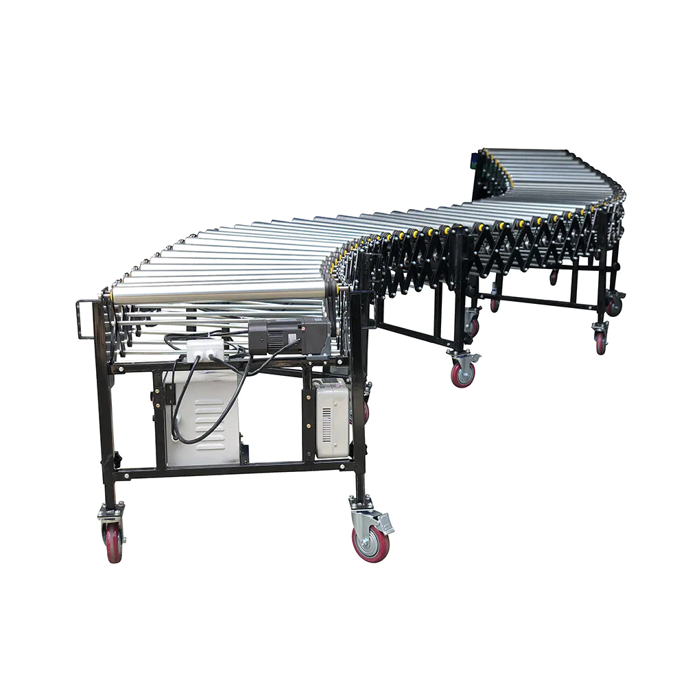 Flexible motorized roller conveyor for 40 feet container
