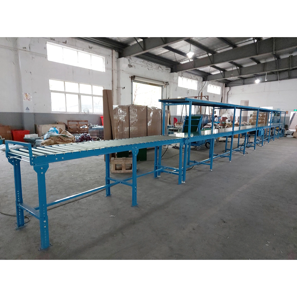 Warehouse PVC conveyor belt with top storage shelves