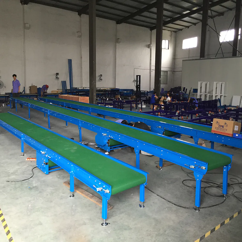 Green PVC PU belt conveyor for conveying boxes,bags