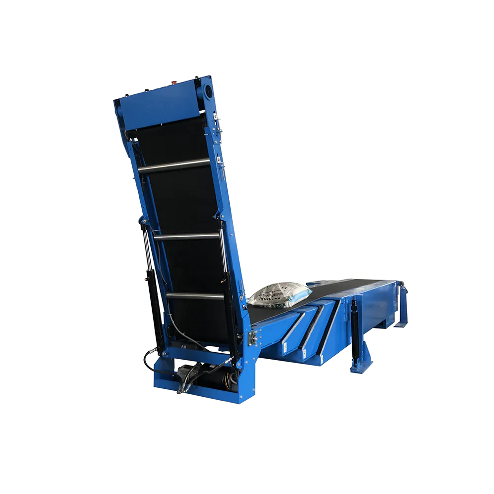 Telescopic belt conveyor with motorized movement for truck loading
