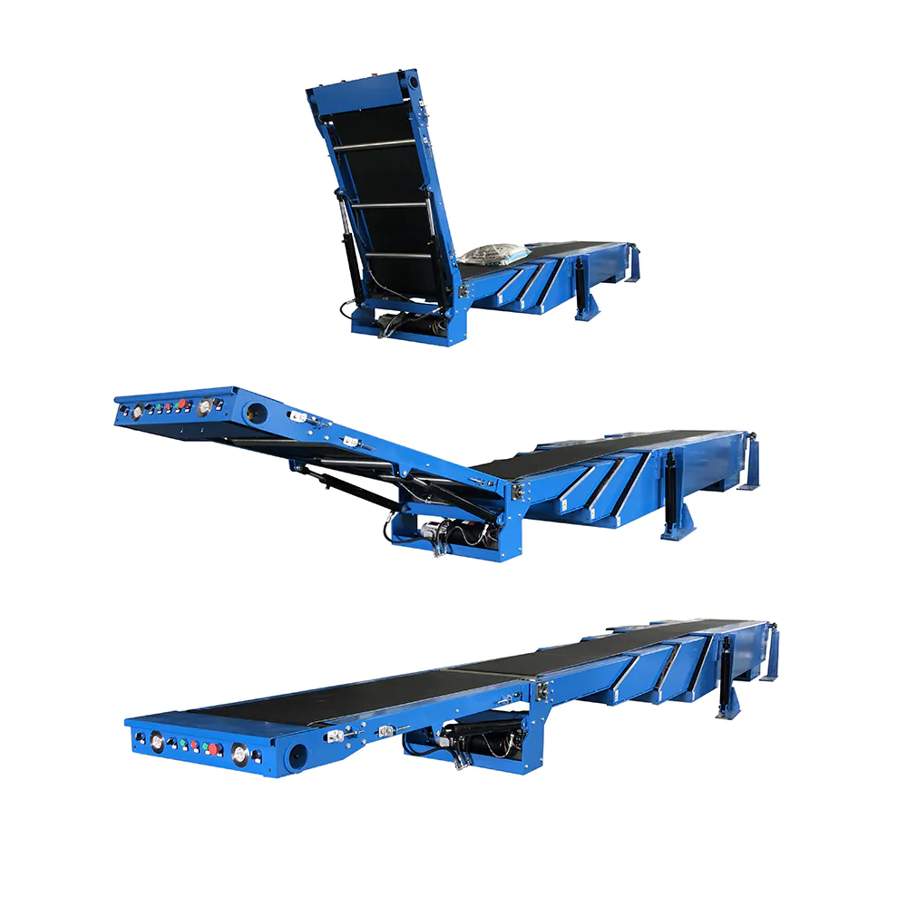 Flexible telescopic belt roller conveyor loading 50KG bags