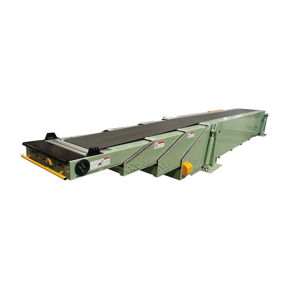 Telescopic belt conveyor with DWS system for loading unloading containers