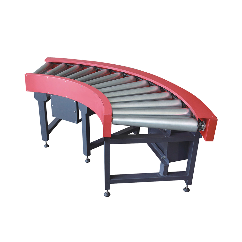90 degree turning bottle conveyor motorized roller bend conveyor