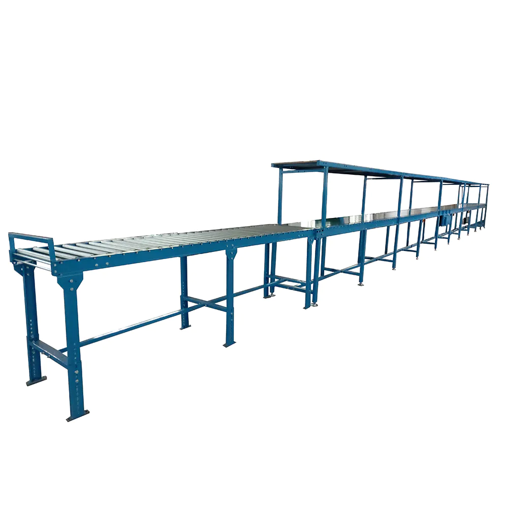 Warehouse PVC conveyor belt with top storage shelves