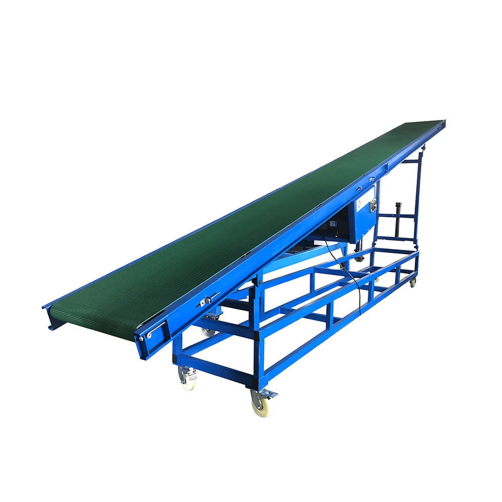 Inclined belt conveyor with adjustable height for truck loading unloading