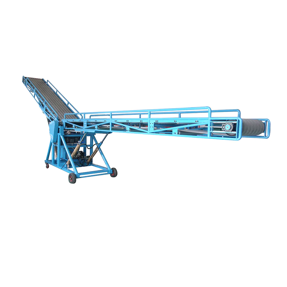 Hydraulic loading unloading belt conveyor system custom double wing loading conveyor
