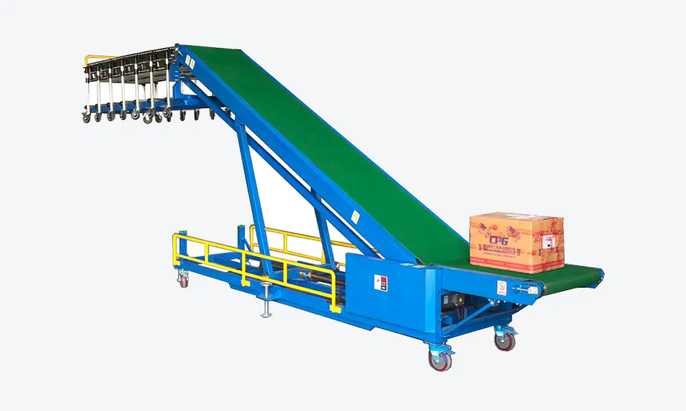 Automatic truck loading unloading conveyor with 7m flexible skate wheel conveyor