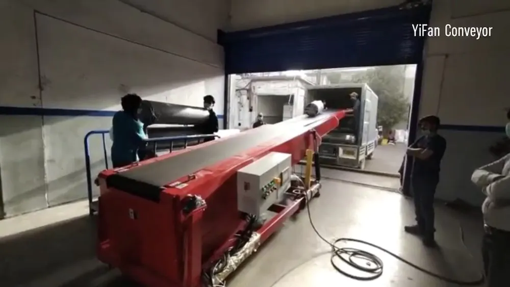 Fabric rolls loading unloading belt conveyor